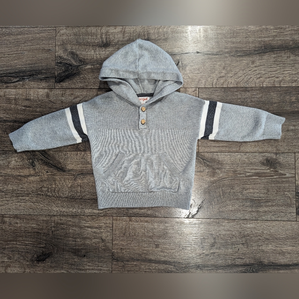 Cat & Jack 2T Toddler Boy Grey Sweater Hooded Hoodie Knit Top Long Sleeve Gray